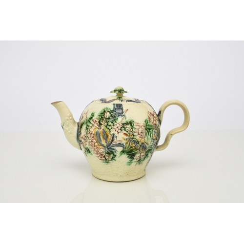 109 - A William Greatbatch creamware 'Fruit Basket' teapot and cover, circa 1770, of globular form, moulde... 