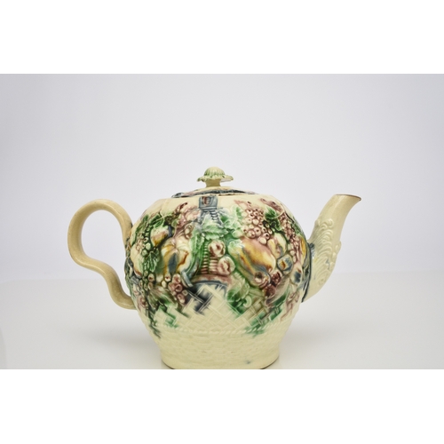 109 - A William Greatbatch creamware 'Fruit Basket' teapot and cover, circa 1770, of globular form, moulde... 