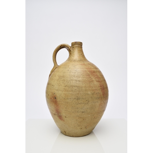 114 - A large Fulham pottery stoneware bottle, 18th century, of single-handled form with strap handle, bro... 