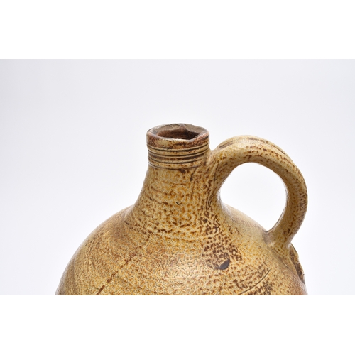 114 - A large Fulham pottery stoneware bottle, 18th century, of single-handled form with strap handle, bro... 