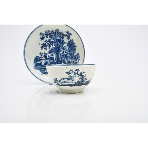122 - An interesting Liverpool porcelain tea bowl and saucer, circa 1775-85, maker unknown, transfer-print... 