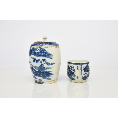 134 - A Caughley 'Pagoda' tea canister and cover, circa 1780-85, transfer-printed in underglaze blue, prin... 