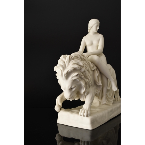 137 - A Minton parian figural group of Una and the Lion after a model by John Bell (1812-1895), the nude f... 