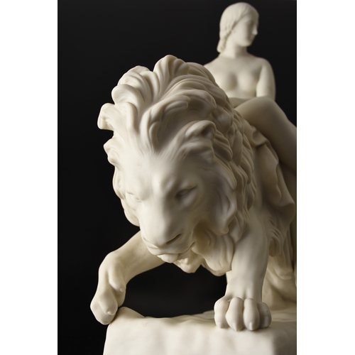 137 - A Minton parian figural group of Una and the Lion after a model by John Bell (1812-1895), the nude f... 