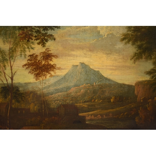 72 - Manner of Jan Frans van Bloemen (1662-1749) An Extensive Italianate Landscape, showing peasants wate... 