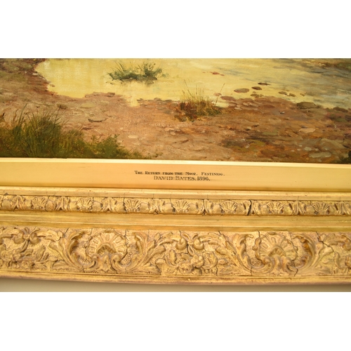 76 - David Bates (1840-1921) The Return from the Moor, Near Ffestiniog, signed and dated 1896 lower left,... 