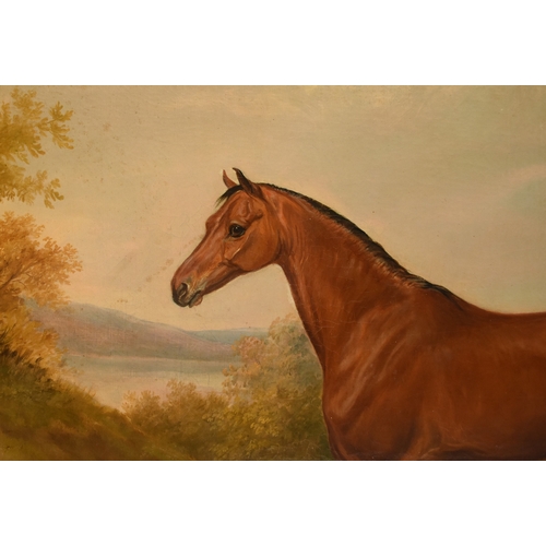 86 - Manner of John Frederick Herring Snr (1795-1865) A Light Bay Hunter and Spaniel in a Landscape, oil ... 