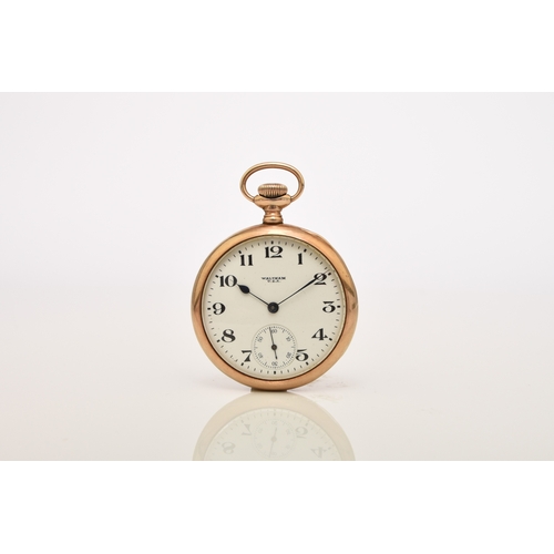 51 - Waltham: A 9ct gold open face pocket watch Date: Hallmark for 1920 Movement: Signed 15-jewel bridge ... 
