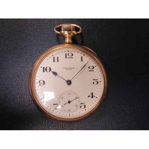 51 - Waltham: A 9ct gold open face pocket watch Date: Hallmark for 1920 Movement: Signed 15-jewel bridge ... 
