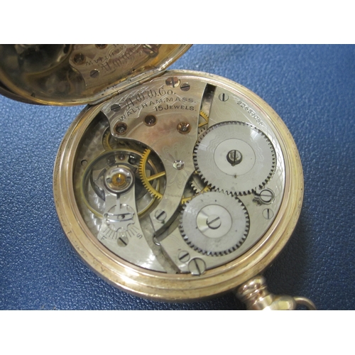 51 - Waltham: A 9ct gold open face pocket watch Date: Hallmark for 1920 Movement: Signed 15-jewel bridge ... 