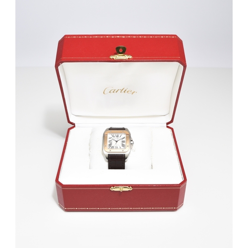 56 - Cartier: A gentleman's stainless steel and 18ct gold wristwatch Model: Santos 100 Reference: 2878 Da... 