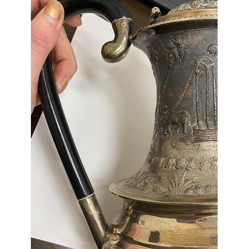 1 - A 'Sterling Silver' South East Asian four piece tea service, each piece of oval form with figural an... 