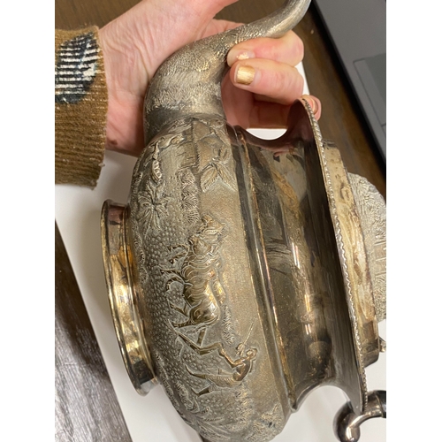 1 - A 'Sterling Silver' South East Asian four piece tea service, each piece of oval form with figural an... 