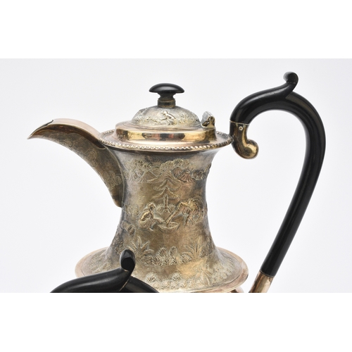 1 - A 'Sterling Silver' South East Asian four piece tea service, each piece of oval form with figural an... 