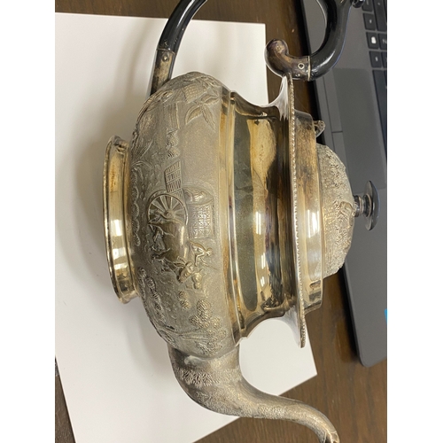 1 - A 'Sterling Silver' South East Asian four piece tea service, each piece of oval form with figural an... 