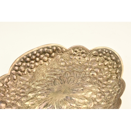 14 - A Victorian silver embossed bowl, Atkin Brothers, Sheffield 1889, of shaped oval form with repoussé ... 