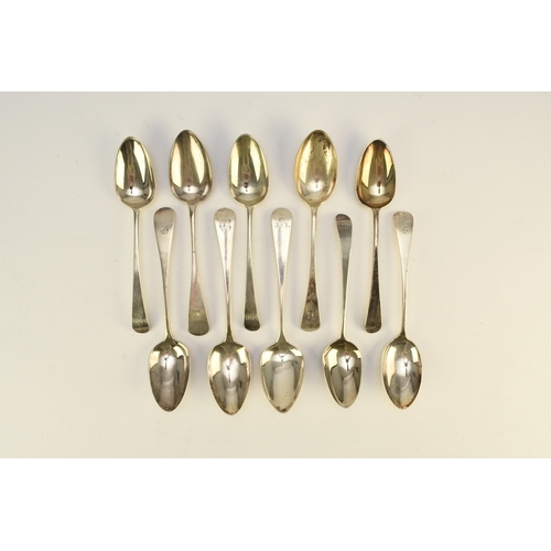 18 - A collection of ten silver Old English pattern tablespoons, comprising, a set of four George III exa... 