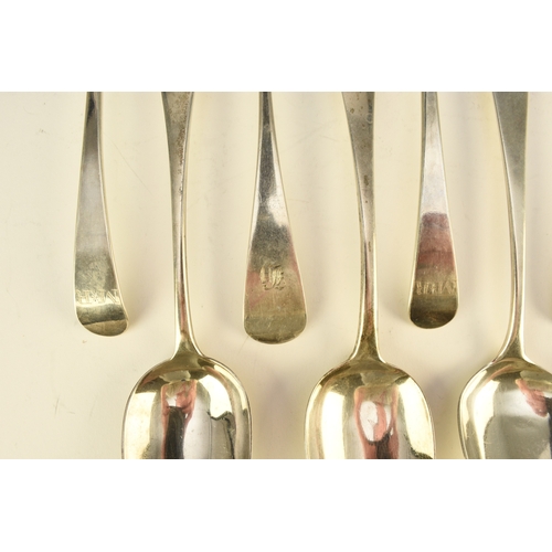 18 - A collection of ten silver Old English pattern tablespoons, comprising, a set of four George III exa... 
