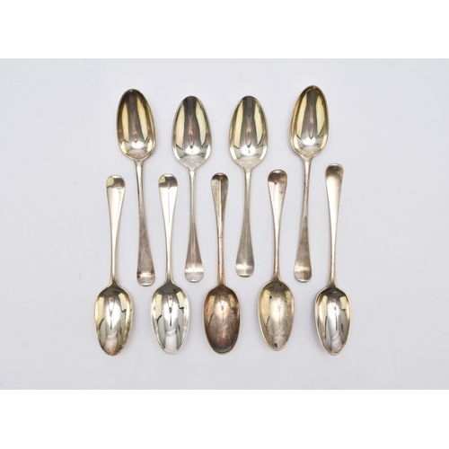 19 - A collection of nine Hanoverian pattern silver tablespoons, comprising; a late 17th/early 18th centu... 
