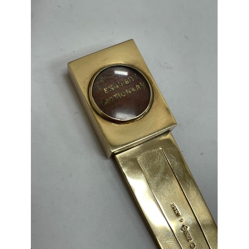 21 - A Victorian Sampson Mordan & Co 9ct gold combined bookmark / magnifier, London 1894, the book mark o... 