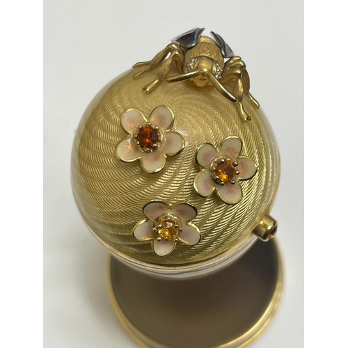 23 - Victor Mayer for Faberge; An 18ct gold, enamel, diamond, citrine and smoky quartz surprise 'Honey Eg... 