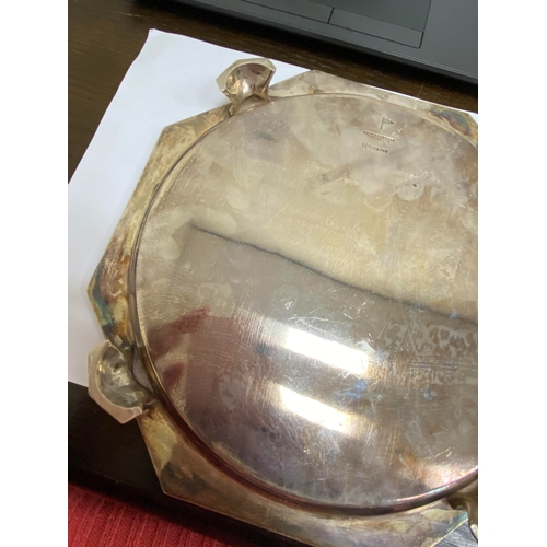 8 - An Art Deco silver salver, Walker & Hall Sheffield 1933, of octagonal form with decorative reed and ... 