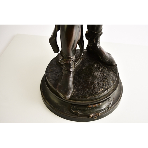 156 - After Eugene Marioton (1854-1933), 'Young Hercules', bronze The figure modelled standing and wrapped... 