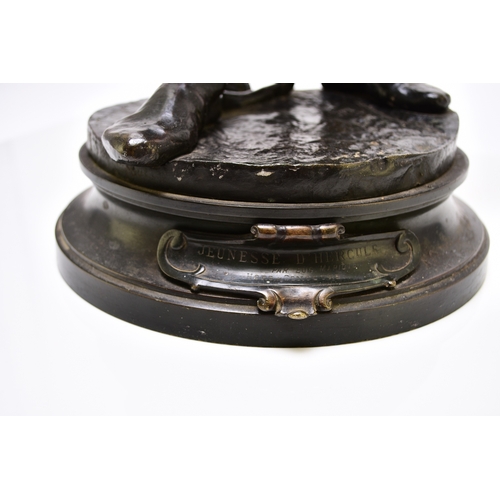 156 - After Eugene Marioton (1854-1933), 'Young Hercules', bronze The figure modelled standing and wrapped... 