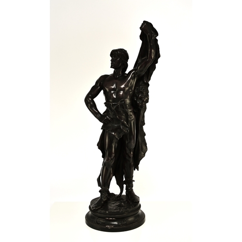 156 - After Eugene Marioton (1854-1933), 'Young Hercules', bronze The figure modelled standing and wrapped... 