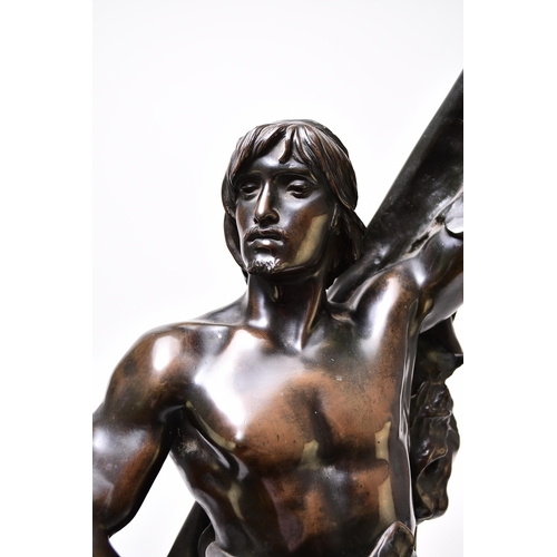 156 - After Eugene Marioton (1854-1933), 'Young Hercules', bronze The figure modelled standing and wrapped... 