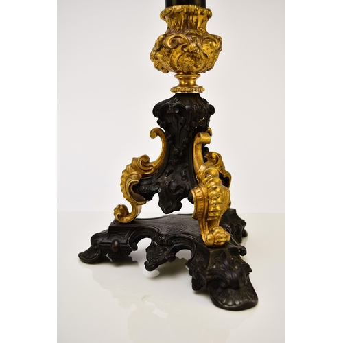 157 - A pair of bronze, ormolu and marble candelabra, late 19th century With five scroll branches having g... 