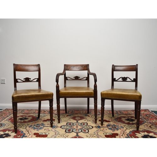 185 - A harlequin set of ten (8+2) 19th century inlaid mahogany leather upholstered dining chairs The reed... 