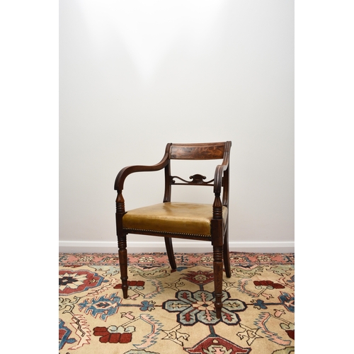 185 - A harlequin set of ten (8+2) 19th century inlaid mahogany leather upholstered dining chairs The reed... 