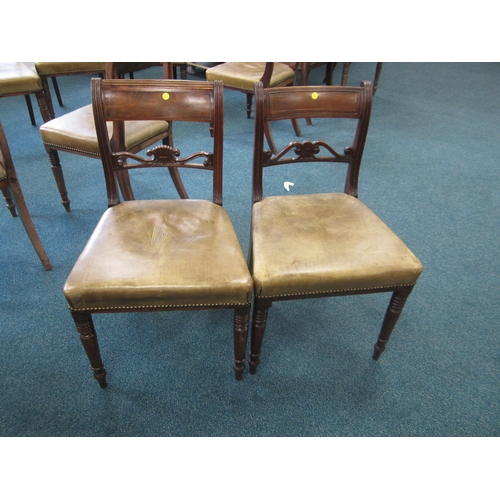 185 - A harlequin set of ten (8+2) 19th century inlaid mahogany leather upholstered dining chairs The reed... 