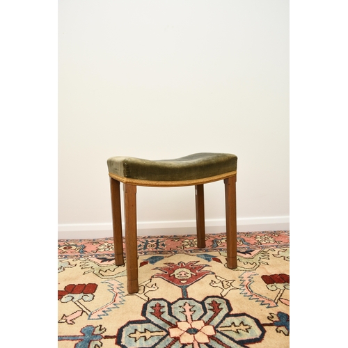 200 - A 1953 Queen Elizabeth II coronation, limed oak stool, the concave shaped seat covered in a blue vel... 
