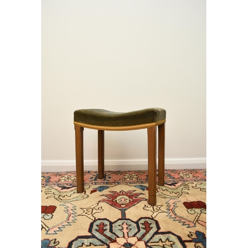 200 - A 1953 Queen Elizabeth II coronation, limed oak stool, the concave shaped seat covered in a blue vel... 