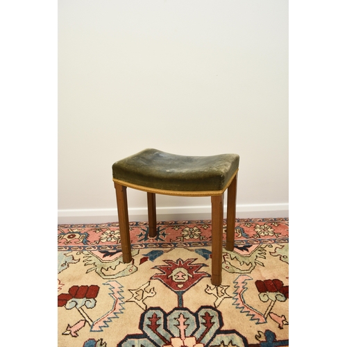 200 - A 1953 Queen Elizabeth II coronation, limed oak stool, the concave shaped seat covered in a blue vel... 