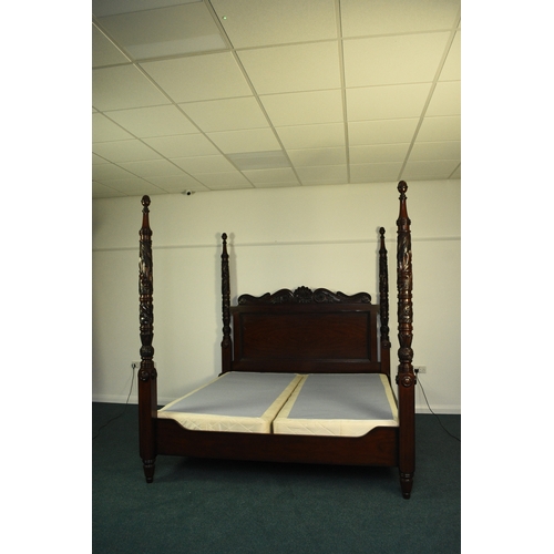 205 - Ralph Lauren: A mahogany finish four-poster bed, late 20th century Carved and stained hardwood in th... 