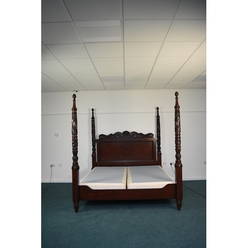 205 - Ralph Lauren: A mahogany finish four-poster bed, late 20th century Carved and stained hardwood in th... 