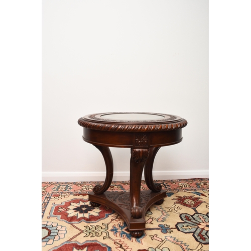 206 - A pair of Louis XV style drum-topped occasional tables Near contemporary, mahogany effect, the mould... 