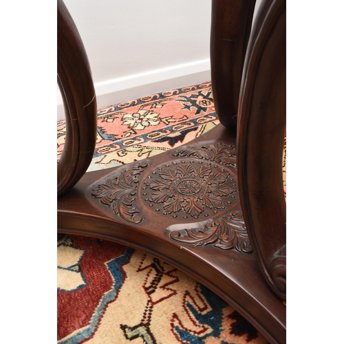 206 - A pair of Louis XV style drum-topped occasional tables Near contemporary, mahogany effect, the mould... 