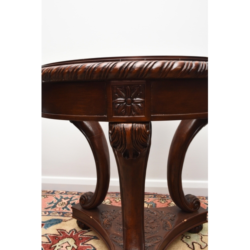 206 - A pair of Louis XV style drum-topped occasional tables Near contemporary, mahogany effect, the mould... 