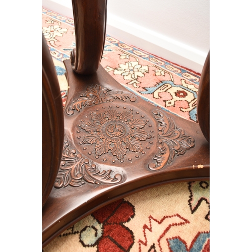 206 - A pair of Louis XV style drum-topped occasional tables Near contemporary, mahogany effect, the mould... 