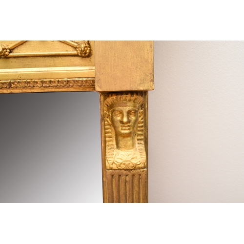 211 - A 19th century Regency style three-glass overmantel mirror The deep cornice applied with balls above... 