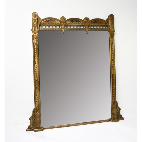 215 - A 19th century giltwood and painted Renaissance style overmantel mirror The near square plate within... 