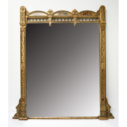 215 - A 19th century giltwood and painted Renaissance style overmantel mirror The near square plate within... 