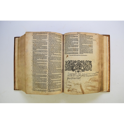 122 - BISHOP'S BIBLE. 4to, Christopher Barker, 1584. Black Letter printed in two columns. With Apocrypha. ... 