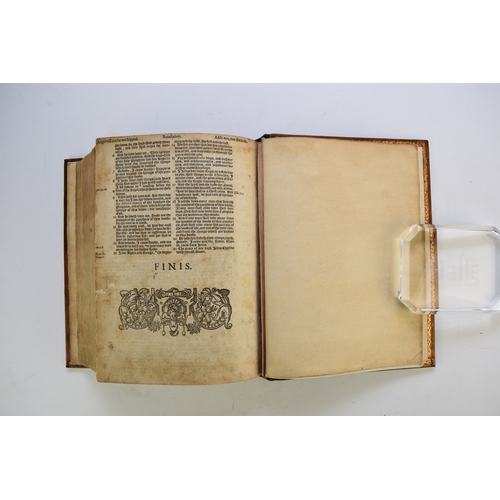 122 - BISHOP'S BIBLE. 4to, Christopher Barker, 1584. Black Letter printed in two columns. With Apocrypha. ... 