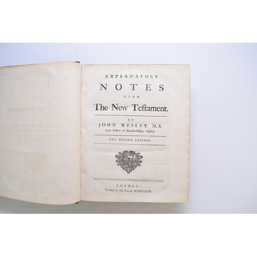 126 - WESLEY, John, Explanatory Notes upon the New Testament. 4to, 2nd edition 1757. Full sprinkled calf. ... 