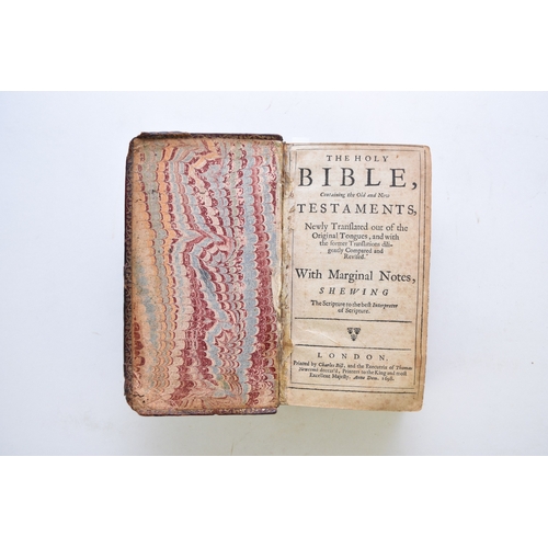 127 - HOLY BIBLE, 8vo, Charles Bill 1698. Includes both title pages. Lacks last leaf of Revelations and fr... 